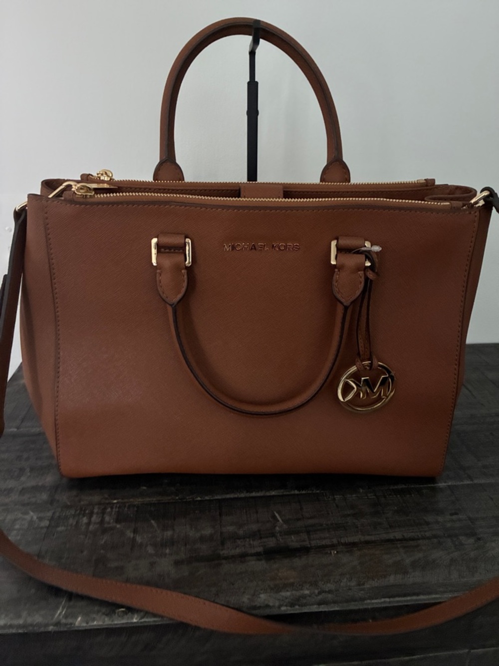 Michael Kors Cognac Saffiano Leather Satchel with Gold Hardware